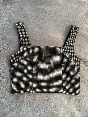 Chocolate USA Checker Cropped Tank Top Medium Black White Feminine